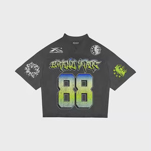 เสื้อยืดแฟชั่นสตรีทฟุตบอลทรงโอเวอร์ไซส์แบบสั่งทำพิเศษสำหรับผู้ชาย ผ้าตาข่ายทรงบ็อกซี่ เสื้อเจอร์ซีย์อเมริกันฟุตบอล พิมพ์ลายซิลค์สกรีน ระบายอากาศได้ดี คอวี - Product Image 2