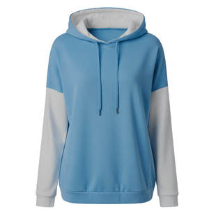 Custom Unisex Heavyweight Blue and <b>White</b> Colorblock Fleece Pullover <b>Hoodie</b> with Drawstring Front Pocket Streetwear Wholesale - Product Image 1
