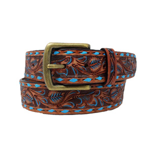 Cinturones Vaqueros Occidentales de Alta Calidad con Costuras Reforzadas en Color Turquesa para Hombre y Mujer, Hebilla de Aleación de Zinc - Product Image 3