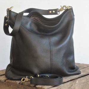 Sac hobo en cuir véritable noir, résistant à l'eau, sac à main à bandoulière, sac fourre-tout à fermeture éclair pour les voyages quotidiens - Product Image 3