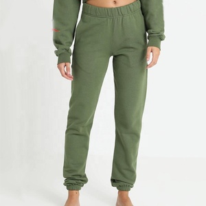 Pantalon de survêtement en molleton vert olive taille haute coupe droite avec taille élastique décontracté longueur intégrale pour femme – Collection Automne - Product Image 6