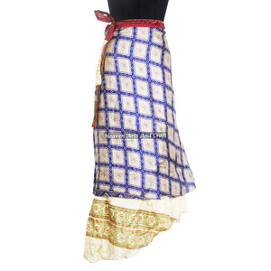 Halter <b>Sarong</b> Bohemian Magic <b>Wrap</b> Skirt Vintage Silk Sari Women Wear Vintage Silk Sari Long Length <b>Wrap</b> Around Skirt 2 Layer - Product Image 5