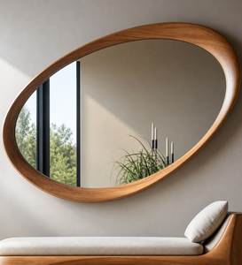 Oval Wooden Wall Mirror Minimalist Design Decorative <b>Framed</b> Mirror for Home Interior - Product Image 1