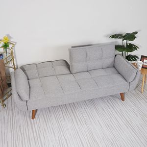 Divano Letto Convertibile Grigio Chiaro con Braccioli Arrotolabili Estensibili/Pieghevoli per Soggiorno con Funzione di Stoccaggio e Reclinazione - Product Image 3