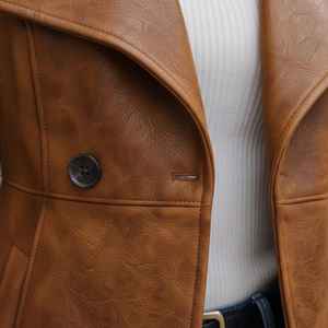 Veste en cuir naturel pour femme, style peplum, en véritable peau de mouton, bleue, avec fermeture éclair, design tendance, automne-hiver, respirante, logo personnalisé - Product Image 3