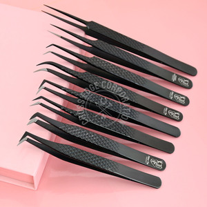 Pince à épiler d'extension de volume à 45 degrés 90 pinces à cils noires pointes en fibre vendeurs en gros pince à épiler Volume droit pour cils - Product Image 1