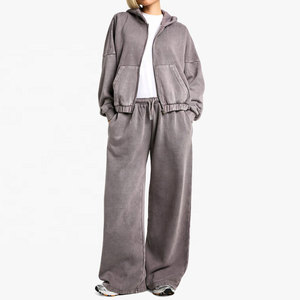 High Waist Joggers Zipper Oversized Acid Wash Tracksuit For Women New Style 2 <b>PC</b> <b>Set</b> Women Urban Acid Wash Tracksuit - Product Image 1