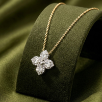 Colgante de Diamante de Corte Brillante en Oro Blanco de 18k, Joyería Natural de Alta Calidad con Flor de Trébol de Hong Kong, Clásico de 12mm para Fiesta