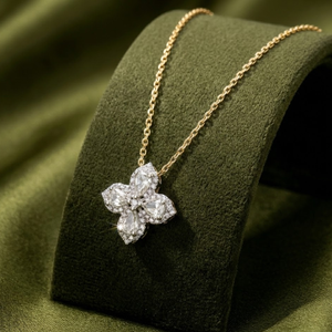 Flor de trébol de Hong Kong, joyería Natural de alta calidad, 18K, oro blanco, corte rosa, forma de pera, colgante de diamante para regalo de mujer - Product Image 1