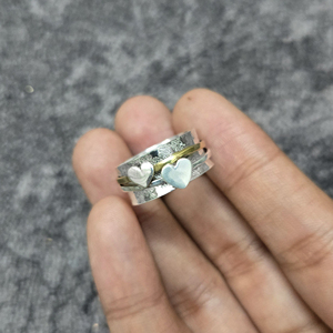 Anillo Giratorio Bohemio de Doble Corazón, Hecho a Mano, Plateado, Banda Giratoria, Joyería Minimalista para Mujer, para Fiestas y Eventos - Product Image 5