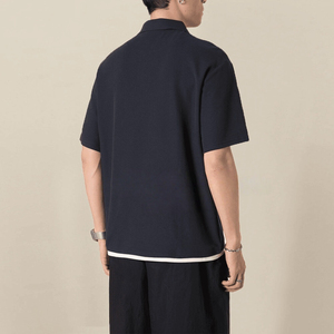 Camisa de Verano de Nuevo Estilo con Botones y Efecto de Dos Piezas para Hombre, Manga Corta, Casual, Sólida, Transpirable, Tejida, 100% Personalizable con Impresión Frontal - Product Image 3