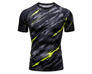 T-shirt de sport pour homme, tendance, noir, gris, jaune, imprimé par sublimation, manches longues, anti-UV, écologique, séchage rapide, polyester, adulte - Product Image 1