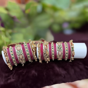 Gold Plated Meenakari <b>Bangles</b> <b>Set</b> Crystal Stone Imitation Pearl 10575603PK_2.8 for Bridal Occasions Fine Steel Jewelry <b>Set</b> Ruby - Product Image 3