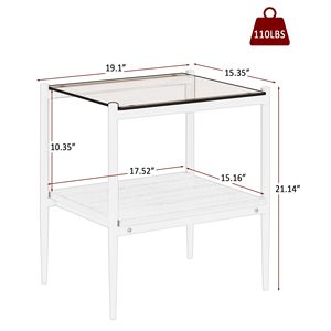 Set di 2 tavolini con piano in vetro temperato, comodino compatto con ripiano in MDF e gambe robuste in ferro - Product Image 4