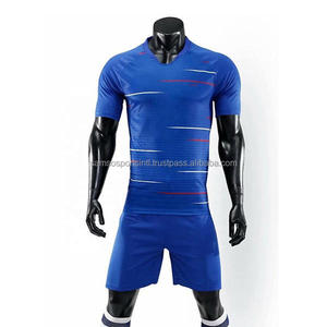Vêtements de football bleu marine à col en V et demi-manches, uniforme de football en polyester avec logo personnalisé - Product Image 6