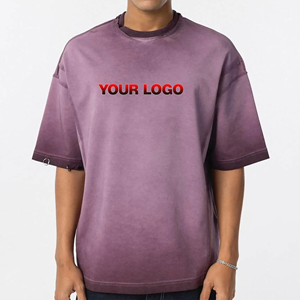 เสื้อยืดผู้ชายสีม่วงซันเฟดทรงโอเวอร์ไซส์ คอกลม แขนสั้น ผ้าคอตตอนหนานุ่ม สไตล์วินเทจ สตรีทแวร์ลำลอง - Product Image 1