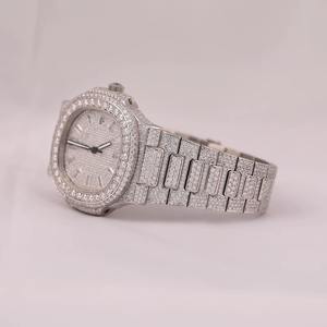 Reloj de Lujo de Acero Inoxidable con Incrustaciones de Moissanita y Diamantes Redondos, Estilo Hip Hop, para Hombre y Mujer, India - Product Image 1