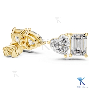 Toi Et Moi <b>Stud</b> <b>Earrings</b> Lab Grown <b>Emerald</b>-Cut Heart Cut 14K Solid Gold Luxury Fine Women Wedding Party Bridal Jewelry - Product Image 6