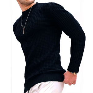 Pull décontracté à col rond en maille gaufrée verte pour homme, coupe ajustée, manches longues, tendance automne 2026 - Product Image 4