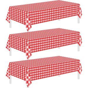 Set di 3 Tovaglie Monouso in Plastica per Natale 54"x108" Rosso e Bianco a Quadretti per Matrimoni ed Eventi - Product Image 1