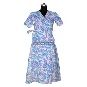Bikini estampado en Bloque para mujer, ropa de dormir de algodón Natural hecha a mano, bata de baño caftán Maxi - Product Image 5