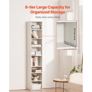 71\" Tall <b>Open</b> Bookcase 8 Tiers Narrow Bookshelf Height-Adjustable Freestanding Display <b>Storage</b> Floor Bookcase Made of Wood - Product Image 3