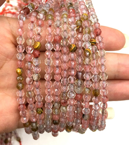 Cuentas de Cristal Natural |   Cuarzo Fresa, Cuarzo Transparente, Cuarzo Arcoíris |   Piedra Preciosa Curativa de 6 mm y 8 mm para la Fabricación de Joyas |   Venta al por mayor - Product Image 3