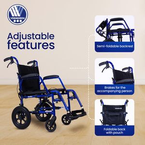 Vermeiren Bobby Manual Aluminum Lightweight Durable Comfortable Wheelchair Height Adjustable Foldable <b>Back</b> Brakes 100kg Capacity - Product Image 1