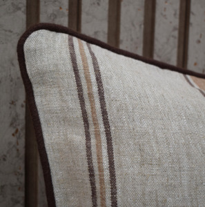 High Quality 100% Linen Cushion <b>Cover</b> Thick Woven Stripe <b>Throw</b> Pillow <b>Cover</b> with Invisible Zipper Custom Size with Piped Edges - Product Image 3