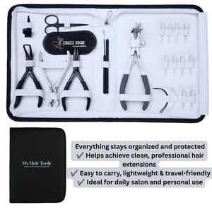 Kit d'outils pour extensions capillaires : Crochet de tirage, Outil à boucles, Pince à micro-perles, Pince de dépose, Coupe-extensions à la kératine, Aiguille pour extensions à bandes, Ciseaux, Clip - Product Image 6