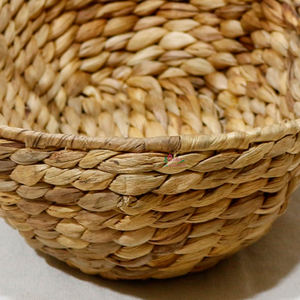 Natural Handwoven <b>Water</b> <b>Hyacinth</b> <b>Basket</b> with Leather Handles for Home Storage. - Product Image 6