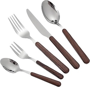 Ensemble de couverts en acier inoxydable de luxe avec manche en bois, cuillère, fourchette, couteau, vaisselle élégante pour la maison et l'hôtel - Product Image 5