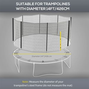 14ft Round Outdoor Safety <b>Trampoline</b> with Yellow Weather-Resistant Safety Net Enclosure 8 Straight Poles - Product Image 3