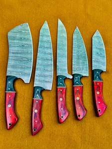 Coffret de 5 couteaux de chef LEGACY BLADES en acier Damas, manche en bois fait main, 67 couches, durables, tranchants, ambidextres, à lame droite - Product Image 6