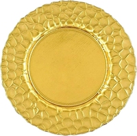 Assiette de présentation ronde de luxe en or métallisé avec bordure plissée à motif soleil pour la restauration gastronomique