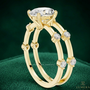 แหวนหมั้นเพชรทรงรี 14K 18K ทองคำแท้ เพชรเพาะเลี้ยงในห้องปฏิบัติการ ดีไซน์สองวง สำหรับผู้หญิง เครื่องประดับสั่งทำพิเศษ - Product Image 3