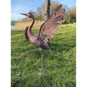 <b>Garden</b> Stake Rust Finish Metal Heron Sculpture For Farmhouse <b>Garden</b> Supplies Ground Display - Product Image 1