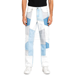 Pantalones vaqueros modernos de patchwork para hombre, tela de algodón cómoda, pierna recta, estilo casual urbano, pantalones de moda para el día a día. - Product Image 4