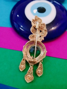 Flower Shape <b>Gold</b> Plated Brooch With Green Crystal Stone For Women Accessories Gift - Product Image 3