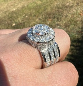 Hiphop Iced Out Moissanite Cluster <b>Ring</b> for <b>Men</b> 925 Sterling <b>Silver</b> Hip Hop Pinky <b>Ring</b> Luxury Rapper Style Statement Jewelry - Product Image 3