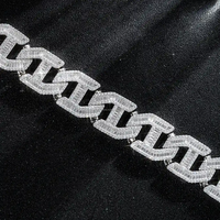 Collier chaîne cubaine Mariner en argent sterling 925 14mm pour homme plaqué or VVS Moissanite diamant taille baguette pour fiançailles