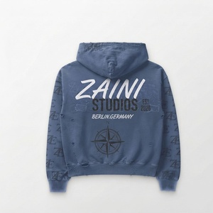 เสื้อฮู้ดดี้ผ้าฟลีซผสมคอตตอนโพลีเอสเตอร์ พรีเมียม 420 GSM สีน้ำเงินวินเทจ  แบบสวมหัว  สกรีนพิมพ์ลายปักโลโก้ตามสั่ง - Product Image 2