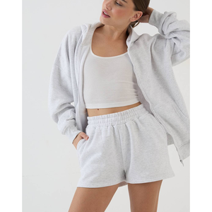 Conjunto de Ropa Deportiva Personalizada para Gimnasio, Shorts con Logotipo Bordado, Sudadera con Cremallera de Talla Grande, Felpa de Algodón, Conjunto Casual de 2 Piezas para Mujer - Product Image 5