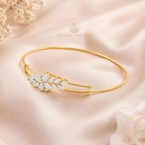 Leaf Bangle <b>Bracelet</b> 925 Sterling <b>Silver</b> Gold Plated Floral Marquise Stone Dainty Bridal Jewelry Wholesale Manufacturer - Product Image 2