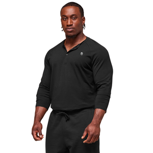<b>Mens</b> Slim Fit Long Sleeve <b>Henley</b> Shirt Black Button Neck Gym Casual Athletic Fitness Sportswear <b>Top</b> - Product Image 3