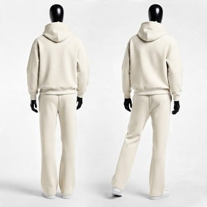 Survêtement décontracté pour homme, beige uni, à capuche, imprimé 2-en-1, anti-plis, avec logo personnalisé, manches longues et poches latérales – Vente en gros - Product Image 2