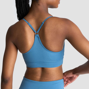 Sujetador deportivo de yoga de nailon para mujer, con espalda en Y, diseño liso, parte inferior acanalada personalizada, alta elasticidad, ajuste ceñido, color liso, para correr y entrenar - Product Image 5