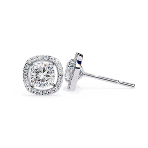 Pendientes de Diamantes con Corte Cushion y Halo, Plata de Ley 925, 1 Ct en Total, 5.5 mm en el Centro, 1.1 mm en los Laterales, Joyería Fina - Product Image 4