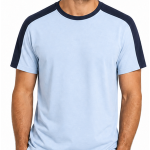 Top selling Men Raglan Sleeve T-Shirt Contrast Shoulder <b>Panel</b> <b>Light</b> Blue Navy Plain Tee - Product Image 2