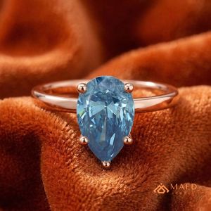 Bague en or 18 carats plaqué or avec diamant moissanite bleu en forme de poire, bague de fiançailles, bijoux de luxe pour femmes, USA - Product Image 4